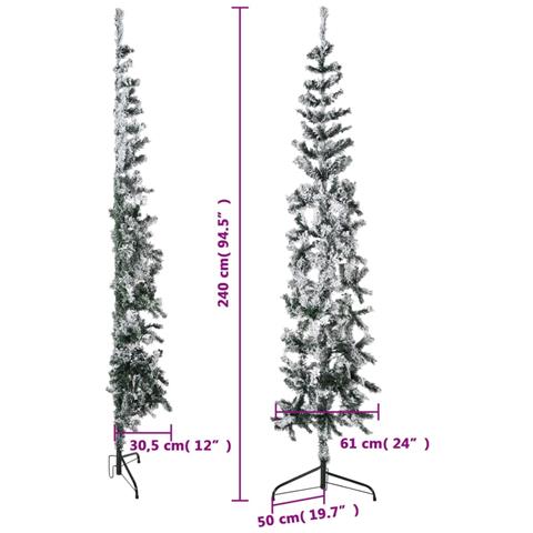 Albero Natale Artificiale Sottile a Metà Neve Fioccata 240 cm - Foto 2