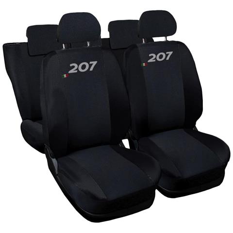 Coprisedili Auto Compatibili Per 207, Made In Italy, Set Di Copri Sedili Anteriori E Posteriori Con Copri Poggiatesta Incluso, Tessuto Poliestere, Colore - Nero \nero - Foto 1