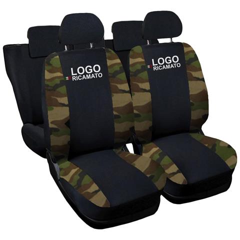 Coprisedili Auto Compatibili Per Clio, Made In Italy, Set Di Copri Sedili Anteriori E Posteriori Con Copri Poggiatesta Incluso, Tessuto Poliestere, Colore - Nero \mimetico Classico - Foto 1