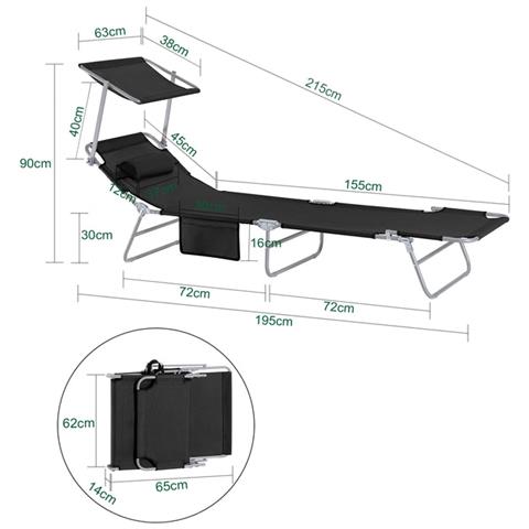 2 X Lettino Prendisole Pieghevole Cuscino E Tettuccio Regolabile 4 Angoli Di Reclinazione Con Organizer Nero, Ogs48-schx2 - Foto 2