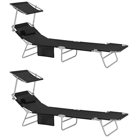2 X Lettino Prendisole Pieghevole Cuscino E Tettuccio Regolabile 4 Angoli Di Reclinazione Con Organizer Nero, Ogs48-schx2 - Foto 1