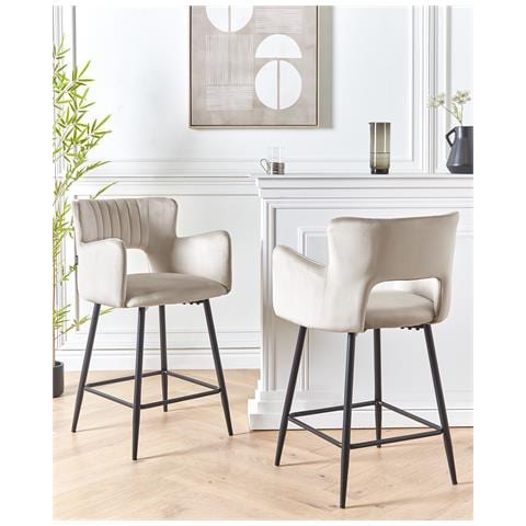 Set Di 2 Sedie Alte Sanilac Velluto Grigio Chiaro - Foto 1