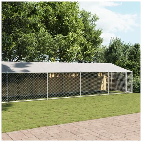 Gabbia Cani Con Tetto E Porta Grigia 12x2x2 M Acciaio Zincato - Foto 2