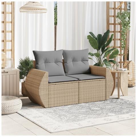 Divano Da Giardino Con Cuscini A 2 Posti Beige In Polyrattan - Foto 2