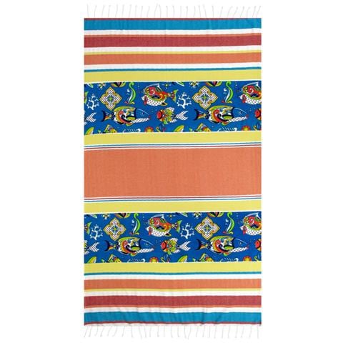 Telo Mare Fouta Per Spiaggia Fantasia Rigata Multicolore Leopard Pesci Fouta Costa Rica Pesci - Foto 1