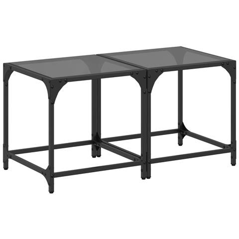 Tavolini Da Salotto Con Piano Vetro Nero 2pz 40x40x40cm Acciaio - Foto 2