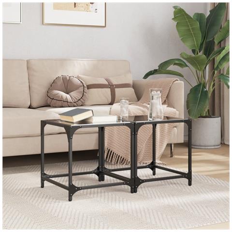 Tavolini Da Salotto Con Piano Vetro Nero 2pz 40x40x40cm Acciaio - Foto 3