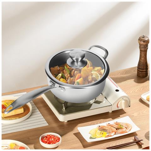 Pentola Acciaio Inox Premium Con Coperchio Interno Nido D'api 20 Cm, Argento - Foto 2