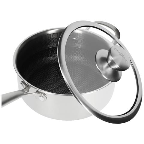 Pentola Acciaio Inox Premium Con Coperchio Interno Nido D'api 20 Cm, Argento - Foto 5