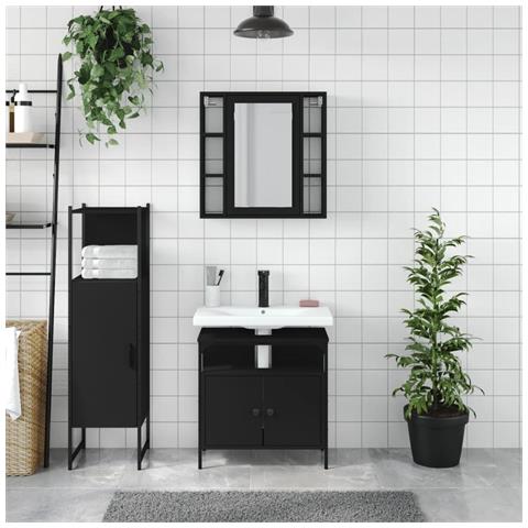 Set Di Mobili Da Bagno 3 Pz Nero In Legno Multistrato - Foto 3