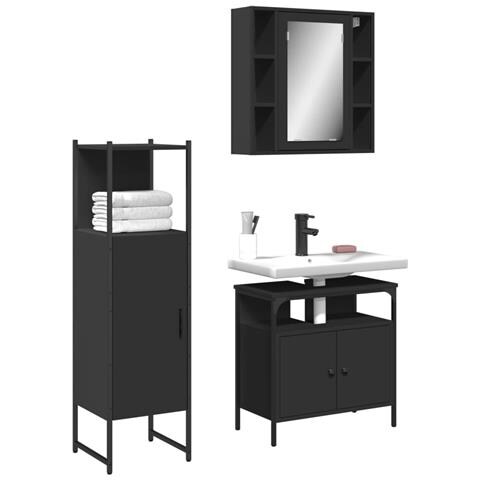 Set Di Mobili Da Bagno 3 Pz Nero In Legno Multistrato - Foto 1