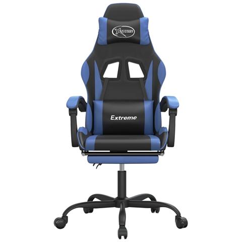 Sedia da Gaming Girevole con Poggiapiedi Nero e Blu Similpelle - Foto 10