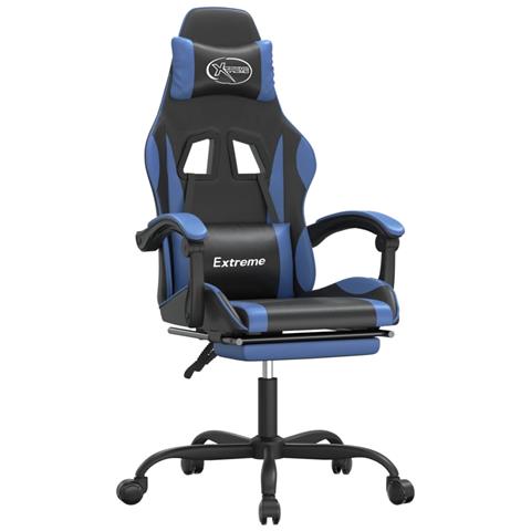 Sedia da Gaming Girevole con Poggiapiedi Nero e Blu Similpelle - Foto 1