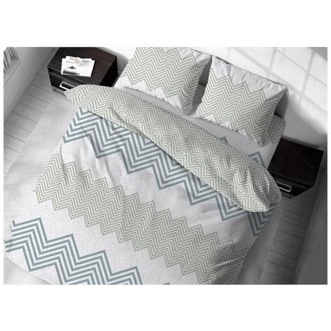 Sacco Copripiumino In 100% Cotone Made Italy Disegno Zig Zag Matrimoniale Verde - Foto 1