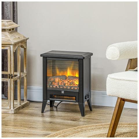 Caminetto Elettrico da 1800W con Effetto Fiamma a 3 Intensità, in Metallo e Vetro, 36x21x47 cm, Nero - Foto 6