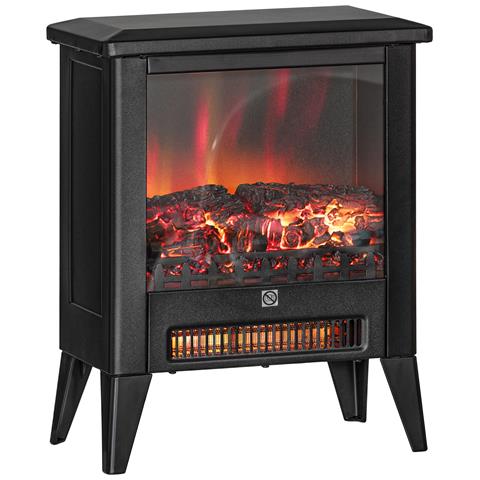 Caminetto Elettrico da 1800W con Effetto Fiamma a 3 Intensità, in Metallo e Vetro, 36x21x47 cm, Nero - Foto 1