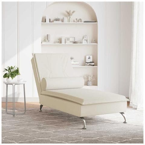 Chaise Longue Massaggi Con Cuscino A Rullo Crema In Velluto - Foto 3
