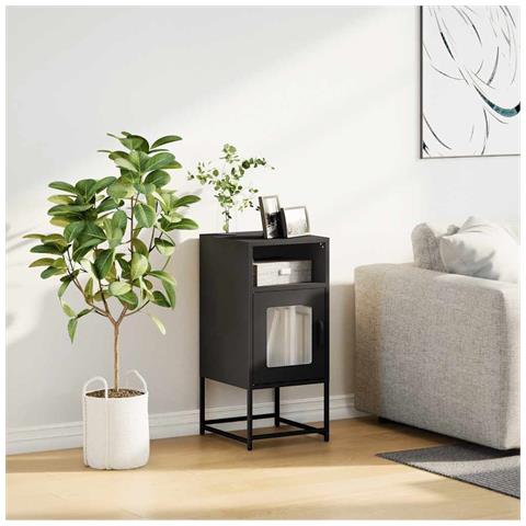 Comodino Nero 36x39x78 Cm In Acciaio Laminato A Freddo - Foto 3