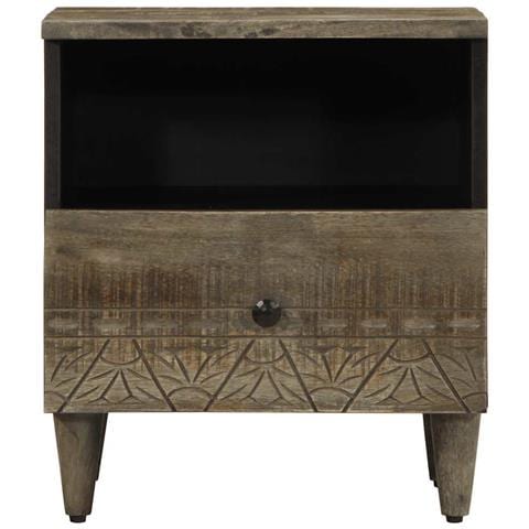 Comodino Grigio Chiaro 40x33x46 Cm In Legno Massello Di Mango - Foto 2