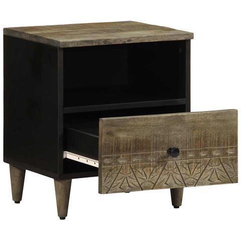 Comodino Grigio Chiaro 40x33x46 Cm In Legno Massello Di Mango - Foto 3