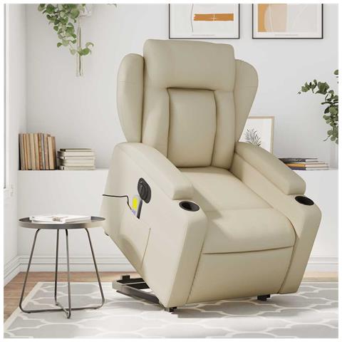 Lusso Casadino -  Poltrona Alzapersona Elettrica Reclinabile Crema In Similpelle - Foto 8