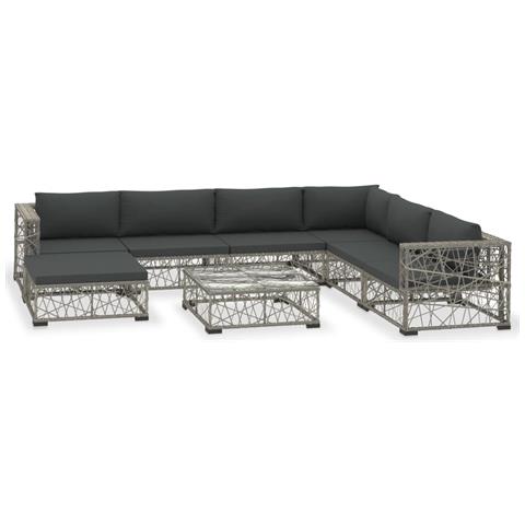 Lusso Casadino -  Set Divani Da Giardino 8 Pz Con Cuscini In Polyrattan Grigio - Foto 1