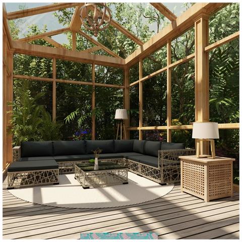 Lusso Casadino -  Set Divani Da Giardino 8 Pz Con Cuscini In Polyrattan Grigio - Foto 8