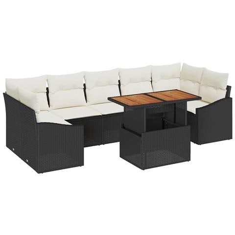Set da Pranzo da Giardino di 8 Pezzi con Cuscini Nero in Rattan - Foto 1
