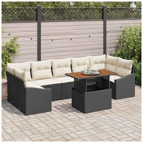 Set da Pranzo da Giardino di 8 Pezzi con Cuscini Nero in Rattan - Foto 2