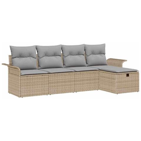Set Divano da Giardino  da 5 Pezzi con Cuscini Beige Polyrattan, Divano da Giardino a 2 Posti  con Storage e Cuscini Beige Polyrattan - Foto 1