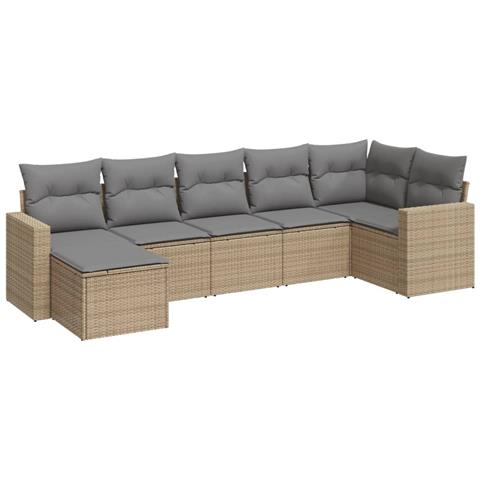 Set Divani da Giardino 7 pz con Cuscini Beige in Polyrattan - Foto 1