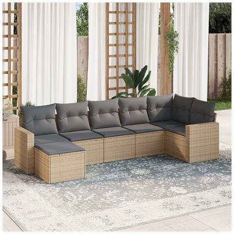 Set Divani da Giardino 7 pz con Cuscini Beige in Polyrattan - Foto 2