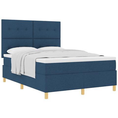 Letto con Rete a Molla e Materasso Blu 140x200 cm in Tessuto - Foto 1