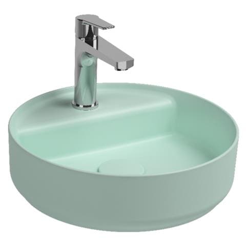 Lavabo Tondo Da Appoggio Senza Troppo Pieno In Ceramica Con Foro Rubinetto - Menta Opaco - Foto 1