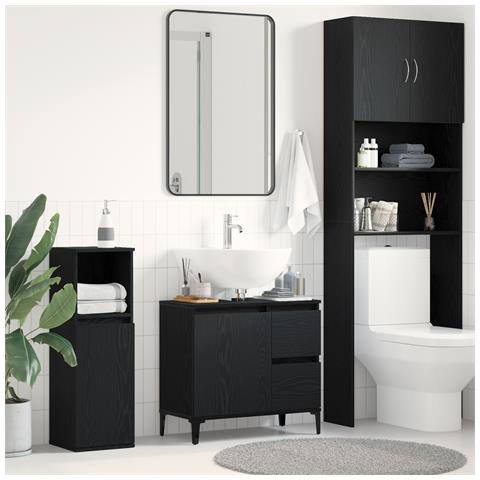 Mobile per Lavabo Nero Rovere 65x33x60 cm in Legno Compresso - Foto 2