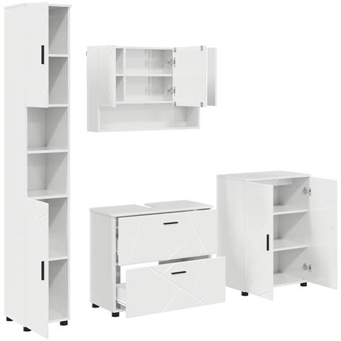 Set di mobili per il bagno 4 pcs Bianco lucido 30 x 35 x 192 cm - Foto 1