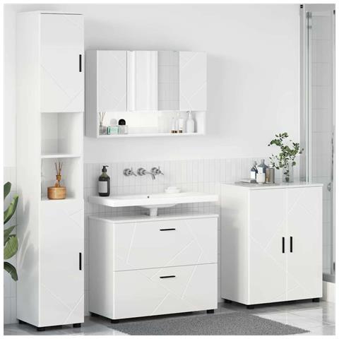 Set di mobili per il bagno 4 pcs Bianco lucido 30 x 35 x 192 cm - Foto 2
