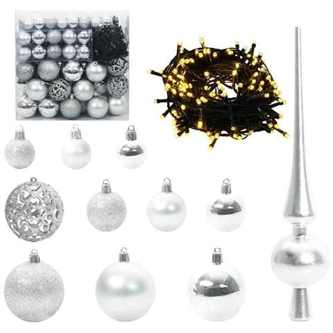 Set di Palle di Natale con 300 LED 120 pcs Argento Plastica - Foto 1