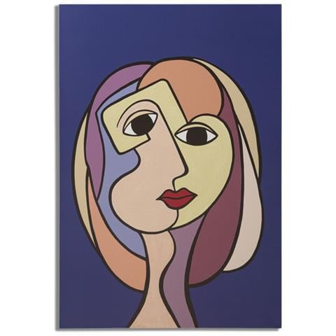 Stampa Dipinta Double Faces Large A Volto Femminile Cubista Su Fondo Blu 80x120 Cm - Foto 1