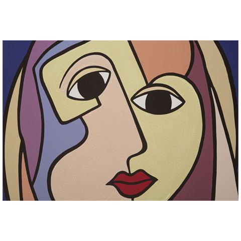 Stampa Dipinta Double Faces Large A Volto Femminile Cubista Su Fondo Blu 80x120 Cm - Foto 2
