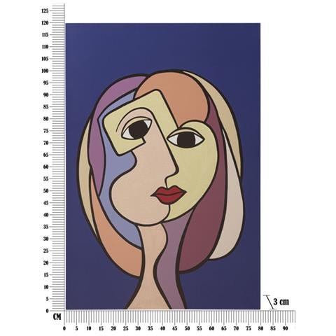 Stampa Dipinta Double Faces Large A Volto Femminile Cubista Su Fondo Blu 80x120 Cm - Foto 6