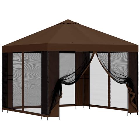 Gazebo da giardino con pareti laterali 3 x 3 m Marrone - Foto 1