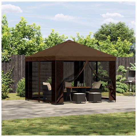 Gazebo da giardino con pareti laterali 3 x 3 m Marrone - Foto 2