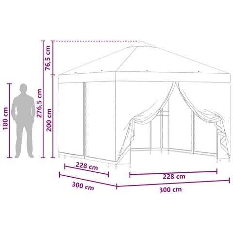 Gazebo da giardino con pareti laterali 3 x 3 m Marrone - Foto 9