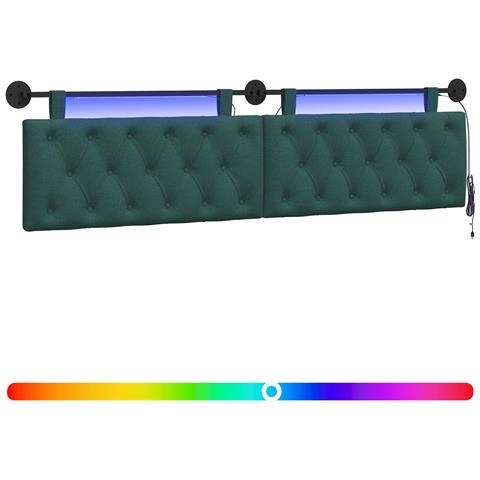 Testiera sospesa Con luce LED Verde Scuro Tessuto - Foto 1