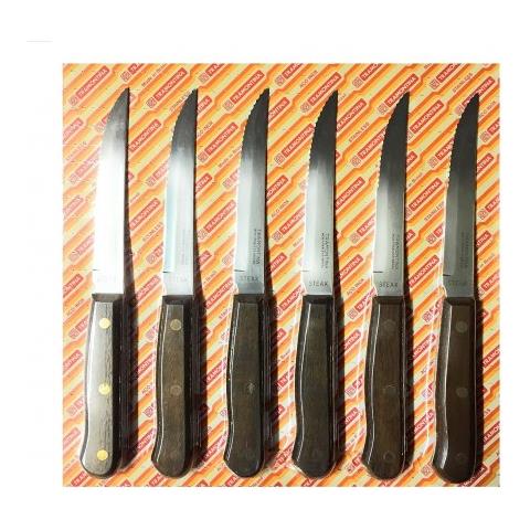 Set 6 Coltelli Manico Legno Palissandro Chiodato 3 Fori Molto Robusto Lama Acciaio Metà Seghettata - Foto 2