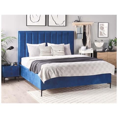Letto Matrimoniale Con Contenitore 180 X 200 Cm In Velluto Blu Sezanne - Foto 1