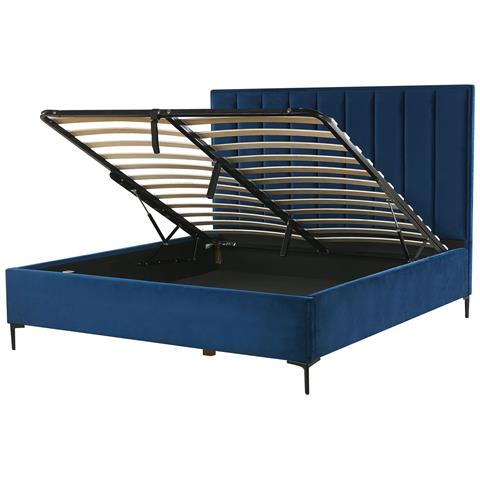 Letto Matrimoniale Con Contenitore 180 X 200 Cm In Velluto Blu Sezanne - Foto 2