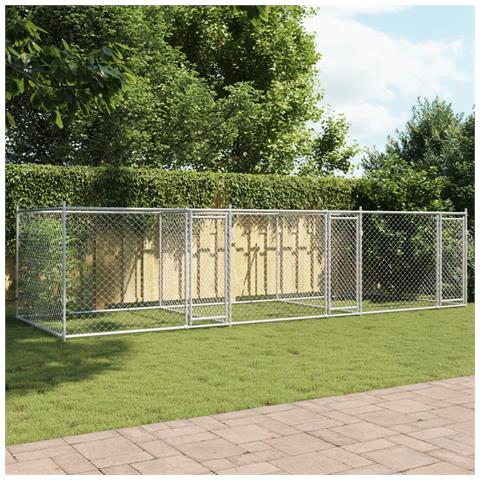 Gabbia Per Cani Con Porte Grigia 6x2x1,5 M In Acciaio Zincato - Foto 2
