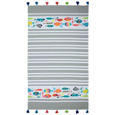 Telo Mare Fouta Per Spiaggia Fantasia Rigata Multicolore Leopard Pesci Fouta Bahia Beige - Foto 1